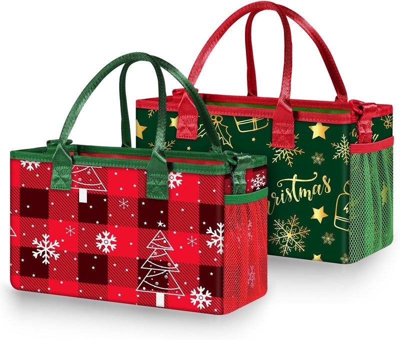 DOOHALO Small Merry Christmas Gift Carry Storage Tote Case with Handle Crossbody Reusable Presents Fabric Packing Bag - Image 1